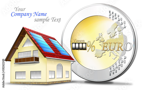 Illustration: Eigenheim mit Euromünze und Finanzierung Eigenheim mit Euromünze und Finanzierung