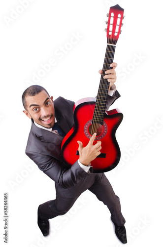Photo: Businessman quitar player isolated on white Businessman quitar player isolated on white