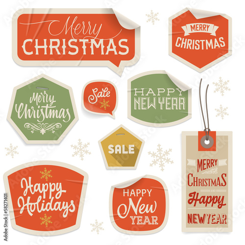Vector: Stickers and Labels for Christmas and New Year Stickers and Labels for Christmas and New Year