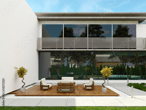 Illustration: Modern design house exterior / contemporary villa Modern design house exterior / contemporary villa