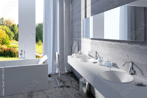 Illustration: Modern bathroom interior with concrete wall Modern bathroom interior with concrete wall