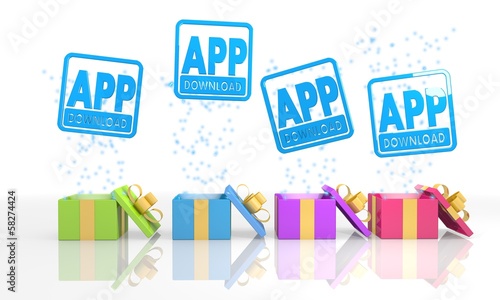 Illustration: isolated present boxes with app download icon isolated present boxes with app download icon
