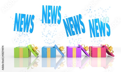 Illustration: isolated present boxes with news icon isolated present boxes with news icon