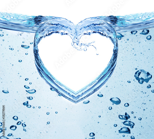 Photo: Heart from water splash isolated on white. Heart from water splash isolated on white.