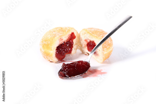 Photo: Half Dougnut and jam spoon Half Dougnut and jam spoon