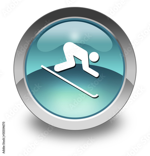 Illustration: Light Blue Glossy Pictogram "Downhill Skiing" Light Blue Glossy Pictogram "Downhill Skiing"