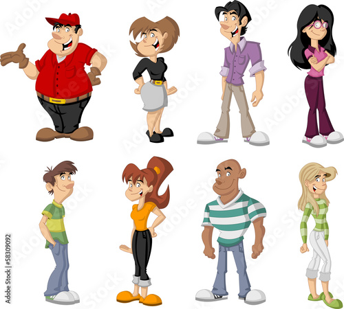 Vector: Group of cute happy cartoon people Group of cute happy cartoon people