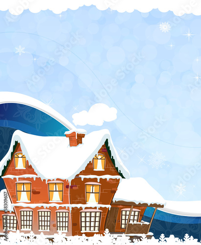 Vector: House on a blue background House on a blue background