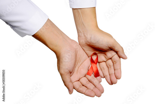 Photo: Human Hand Holding Red Ribbon Human Hand Holding Red Ribbon