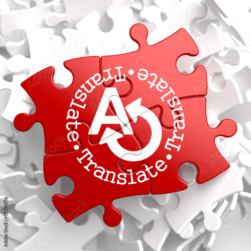 Illustration: Translating Concept on Red Puzzle. Translating Concept on Red Puzzle.