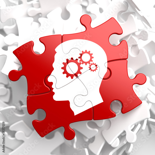 Illustration: Psychological Concept on Red Puzzle. Psychological Concept on Red Puzzle.