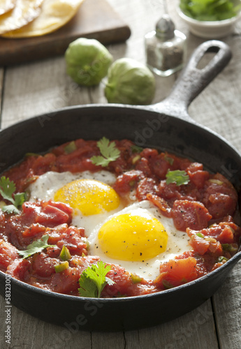 Photo: Closeup of huevos rancheros. Closeup of huevos rancheros.