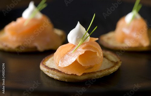 Photo: three smoked salmon and creme fraiche appetizers three smoked salmon and creme fraiche appetizers
