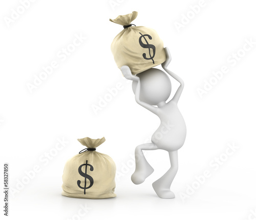 Illustration: Happy man with money bags Happy man with money bags