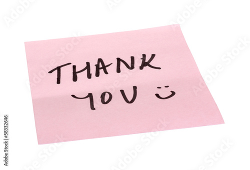 Photo: Text Thank You written on an adhesive note Text Thank You written on an adhesive note