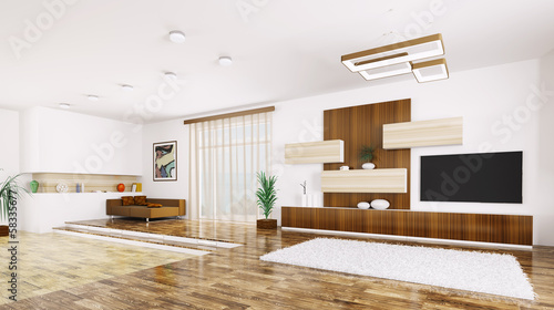Illustration: Interior of modern apartment panorama 3d render Interior of modern apartment panorama 3d render