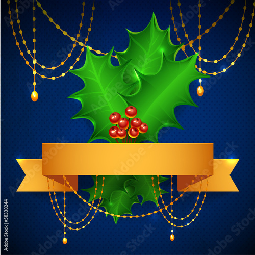 Vector: Christmas Holly Berry Illustration. mistletoe background Christmas Holly Berry Illustration. mistletoe background