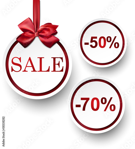 Vector: White paper round sale labels. White paper round sale labels.