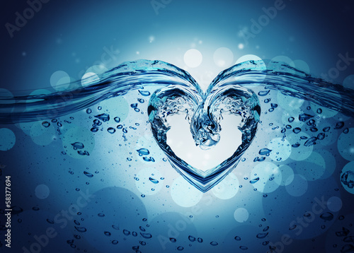 Photo: Heart from water splash with bubbles Heart from water splash with bubbles