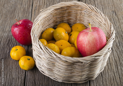 Photo: Two kinds of fruit in a basket. And outside Two kinds of fruit in a basket. And outside