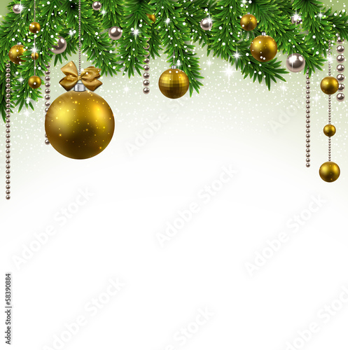 Vector: Christmas background with fir branches and balls. Christmas background with fir branches and balls.