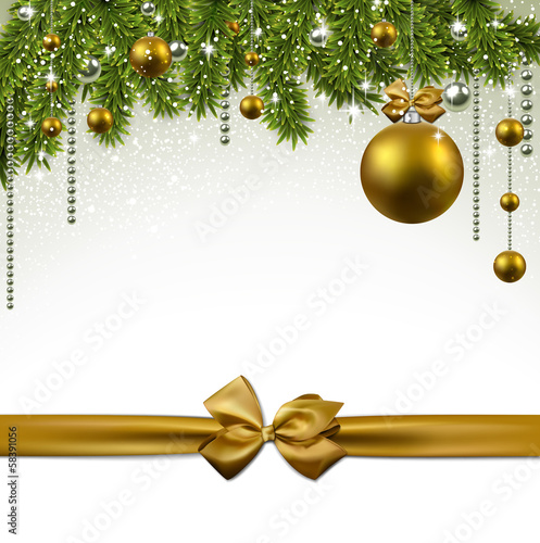 Vector: Christmas background with fir branches and balls. Christmas background with fir branches and balls.
