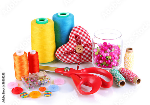 Photo: Handicraft supplies isolated on white Handicraft supplies isolated on white