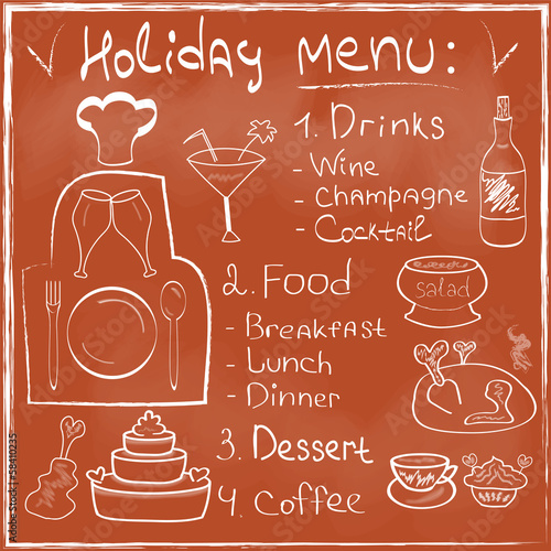 Vector: Holiday Food Menu set on chalkboard trendy design in vector Holiday Food Menu set on chalkboard trendy design in vector