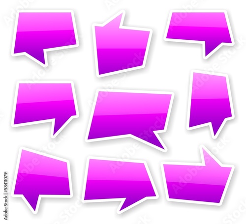 Illustration: stickers of angular purple glossy comics text bubbles stickers of angular purple glossy comics text bubbles