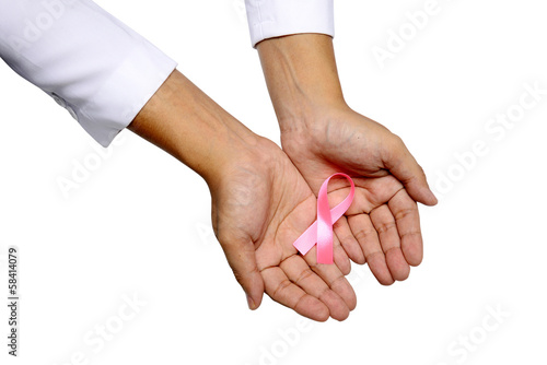 Photo: Human Hand Holding Pink Ribbon Human Hand Holding Pink Ribbon