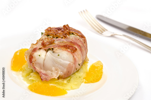 Photo: Gebratener Pancetta und Kabeljau Gebratener Pancetta und Kabeljau