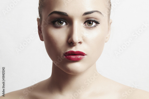 Photo: sexy beautiful woman with red lips.close-up portrait sexy beautiful woman with red lips.close-up portrait