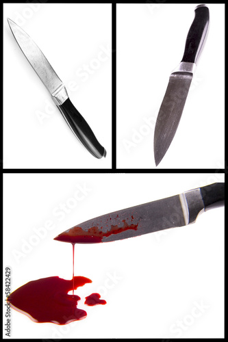 Photo: knife smeared with blood isolated on white knife smeared with blood isolated on white