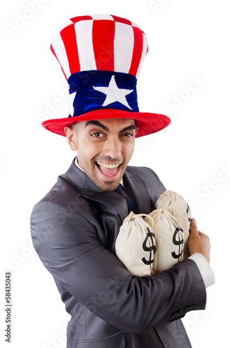 Photo: Man with dollar sacks on white Man with dollar sacks on white