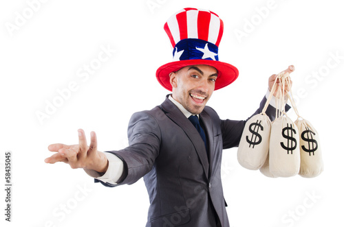 Photo: Man with dollar sacks on white Man with dollar sacks on white