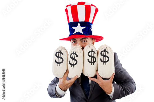 Photo: Man with dollar sacks on white Man with dollar sacks on white