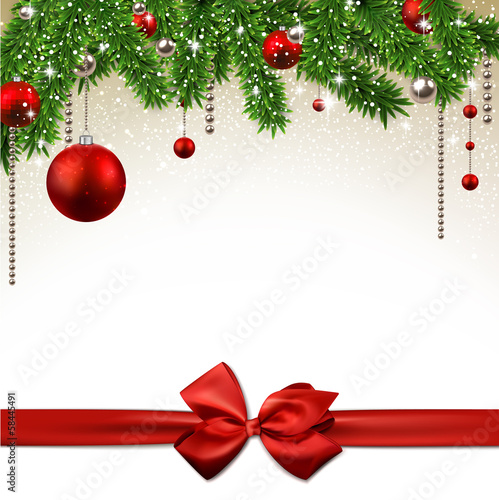 Vector: Christmas background with fir branches and balls. Christmas background with fir branches and balls.