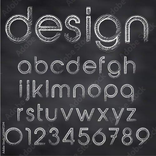 Vector: Chalk Sketched Font On Blackboard Chalk Sketched Font On Blackboard