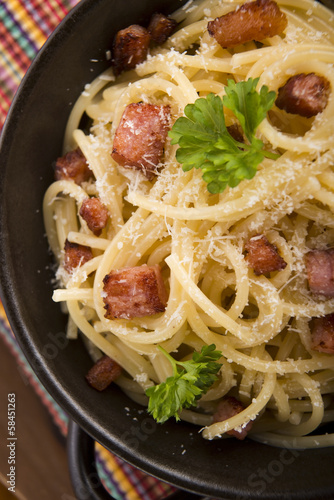 Photo: Pasta Carbonara with bacon and cheese Pasta Carbonara with bacon and cheese