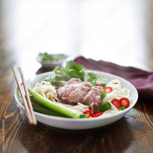 Photo: bowl of pho with beef, vietnamese soup bowl of pho with beef, vietnamese soup