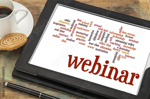 Photo: webinar word cloud on digital tablet webinar word cloud on digital tablet