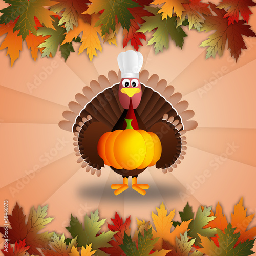 Illustration: turkey for Thanksgiving with pumpkin turkey for Thanksgiving with pumpkin