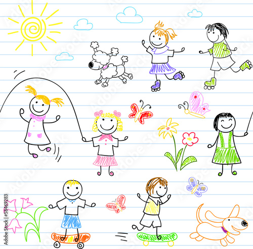 Vector: Seamless background with happy friends Seamless background with happy friends