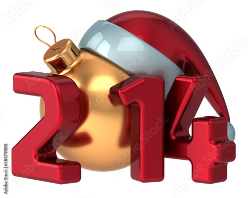 Illustration: Happy New Year 2014 Santa hat Merry Christmas ball decoration Happy New Year 2014 Santa hat Merry Christmas ball decoration