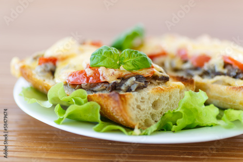 Photo: bruschetta with mushrooms and cheese bruschetta with mushrooms and cheese