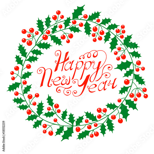Vector: Christmas wreath with the wish a Happy New Year Christmas wreath with the wish a Happy New Year