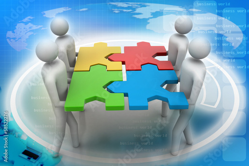 Illustration: 3d people - team with the puzzles in hands 3d people - team with the puzzles in hands