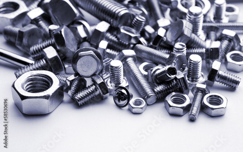 Photo: bolts, screws, blue tone photo bolts, screws, blue tone photo