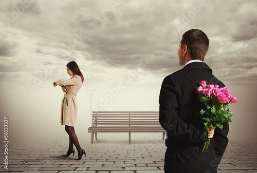 Photo: young beautiful woman waiting her man young beautiful woman waiting her man
