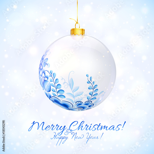 Vector: Blue and white Christmas ball with floral ornament Blue and white Christmas ball with floral ornament